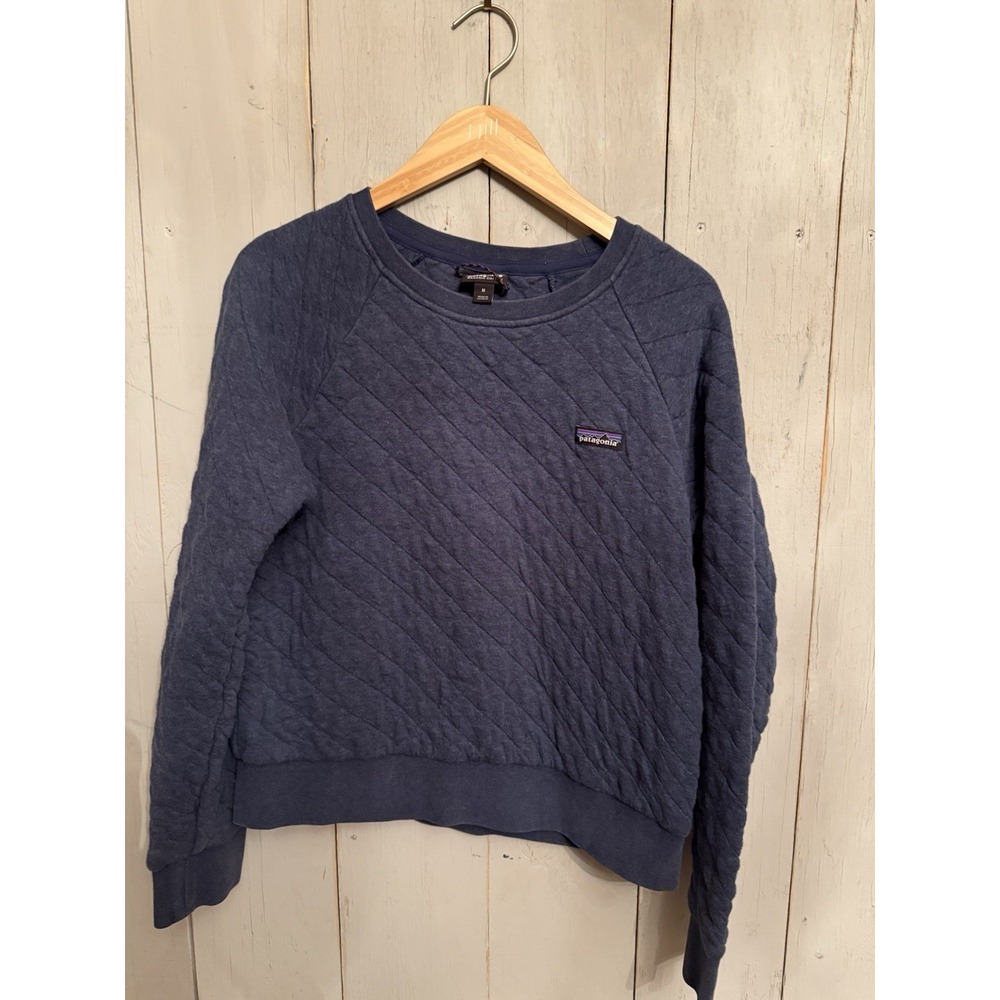 Patagonia Sweatshirt Sweater  Womens‎ Sz-Med Blue Quilted Organic Crew Pullover - Picture 2 of 7